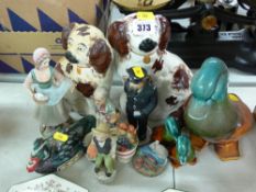 Pair of Staffs comforter dogs with a quantity of figural and animal ornaments