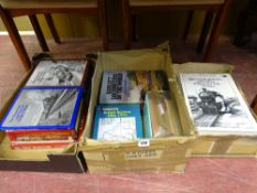 Three boxes of railway related books and a small parcel of road maps