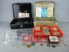 Good coin collection contained within two metal boxes, British pre and post-decimal coinage, a ten