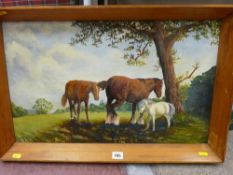 S BRADY oil on canvas - three horses under a tree in the manner of TUNNICLIFFE, signed and dated