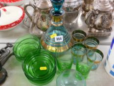 Vintage decanter and coloured glassware