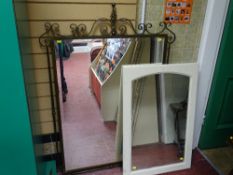 Large ornate metal framed gilt edged mirror and a mirror with white painted frame