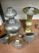 Good Eastern lidded plated vase and similar items of metalware