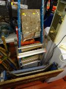 Workmate bench, small metal stepladder, metal and wood stepladder, sack trolley and a Flora Best