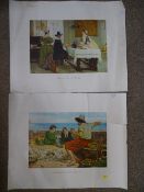 Unframed print - 'The Boyhood of Raleigh' (damaged) and an unframed print - 'Between Two Fires'