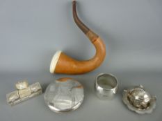 Meerschaum Sherlock Holmes style pipe, a Continental silver compact, a heavy hallmarked silver