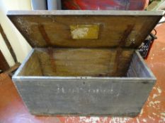 Vintage pine box with interior label 'Surgery Wagon for a Rarer Company'