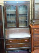Leaded glass twin door bookcase bureau
