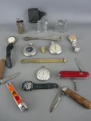Mixed collection of pocket knives, pocket and wristwatches with three vintage cigarette lighters