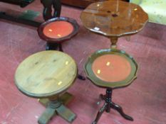 Italian style inlaid tripod occasional table, two small tripod leather tooled top wine tables and