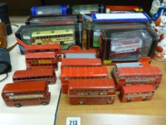 Large parcel of loose and bubble packed diecast buses, mainly red, including Dinky, exclusive