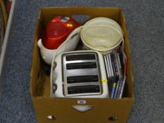 Box of Phillips CD player, toaster, selection of CDs etc E/T