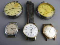 Two silver cased vintage pocket watches, a Sekonda Quartz wristwatch with leather strap and two