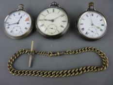 Open face keywind silver cased pocket watch, a manual example and one other in white metal case with
