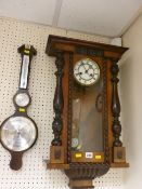 Vienna wall clock and a wall hanging barometer
