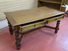 Continental heavy dining table on twist supports with two drawers either end, 94 x 164 cms