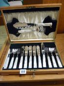 Canteen of mother of pearl style handled fish knives, forks and servers