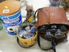 Set of folding vintage kitchen scales, a pair of Excelsoir field glasses 8 x - 12 x 40, a