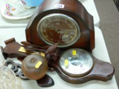 Smiths Enfield mantel clock, a modern wall barometer and a quantity of treen