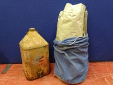 Vintage Aladdin pink paraffin can with dispenser and a canvas bagged metal framed gazebo/cover