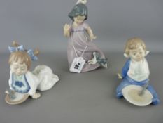 Nao porcelain of a young girl with puppy and two children with breakfast bowls