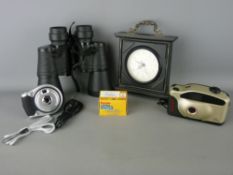 Pair of Viking 10x50 binoculars, a boxed digital camera and one other and a reproduction Quartz