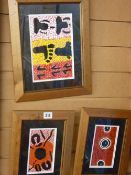 REBECCA WALKER pair of oil dotwork Aboriginal studies, signed verso, each approx 15.5 x 8.5 cms