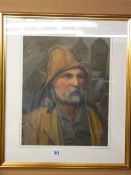 WARREN WILLIAMS family member watercolour - an old salt in a sou'wester, possibly a Conwy fisherman,