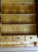 Pine wall shelf with three drawers