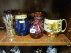 Copper lustre, cranberry glass etc