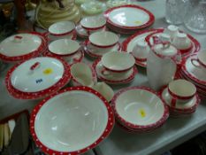 Midwinter Stylecraft part tea and dinner service with red and white dot decoration