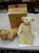 Boxed Danbury Mint Steiff Millennium Bear with certificate and a vintage soft toy
