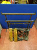 Pair of metal saw horses and a folding workmate 550 workbench