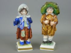 Pair of Rudolstadt Volkstedt German porcelain figurines of a young boy and girl (some chips)