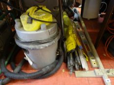 Quantity of spirit levels, depth gauge, drain rods and a Earlex power vac E/T