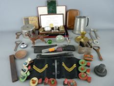 Mixed quantity of collectables including tinplate Christmas tree candle clips, two bicycle badges