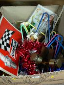 Desktop decoration of engine pistons, Champion sparkplug mat and a quantity of household goods