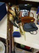 Parcel of collectables including walking sticks, horns, binoculars etc