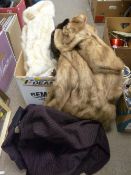 Box of furs and vintage clothing etc