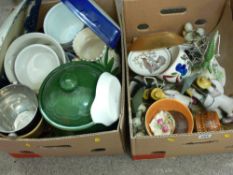 Two boxes of decorative ornamental ware and pottery planters