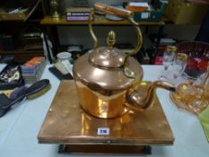 Interesting copper food warmer and a copper kettle