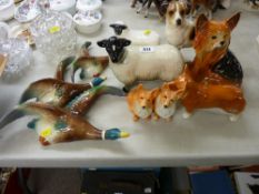Coopercraft model of a ewe, Sylvac corgi dogs, wall hanging ducks etc
