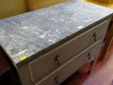 Painted two drawer chest with slate/stone? top