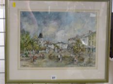 DORIS E CRICHTON mixed media - Deganwy street scene with Deganwy Castle Hotel and figures in the car