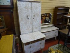 Mid Century bedroom suite of wardrobe, chest of three drawers and dressing table