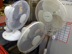Parcel of two floorstanding fans and one desk fan E/T