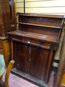 Mahogany two door shelfback chiffonier