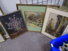 M G DAVIES oil on paper - still life, 35 x 25 cms, a watercolour - deer in woodland, unsigned, 21