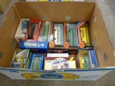 Box of bubble packed diecast model buses