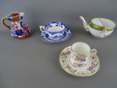 Spode bone china feeder cup, a Dresden 'Sprays' coffee can and saucer, a blue and white cabinet